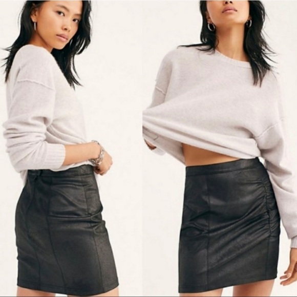 Free People Ruched Faux Leather Black Mini Skirt - Picture 8 of 8